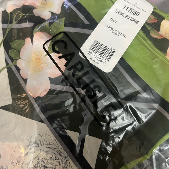 Carlisle Green and Black Floral Silk Scarf - Picture 7 of 7